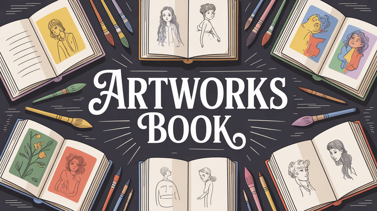 Collection d'artworks books ouverts avec illustrations colorées