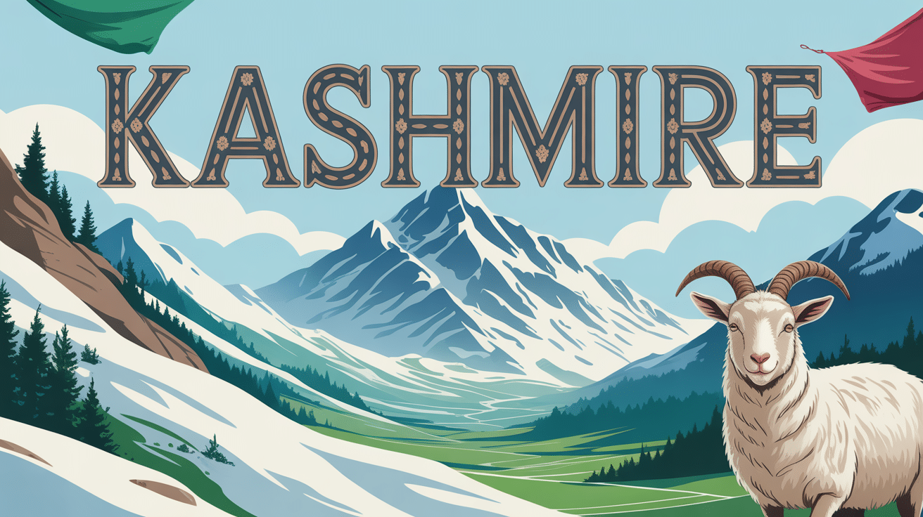 Montagne enneigée, chèvre laineuse, tissus colorés