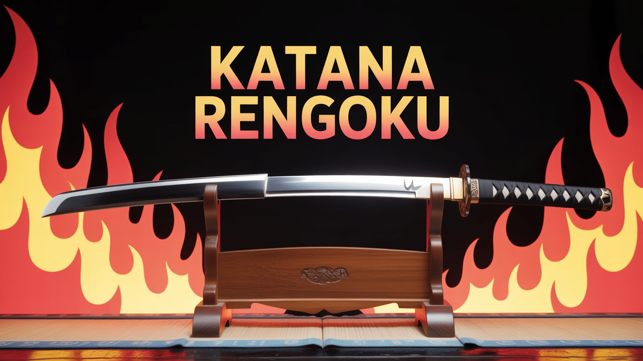 Katana Rengoku traditionnel sur fond flamboyant