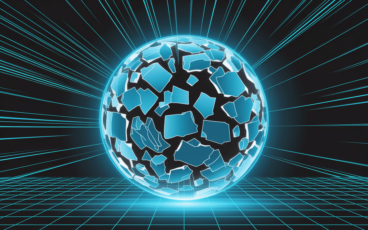 Sphère géante et objets découpés flottants