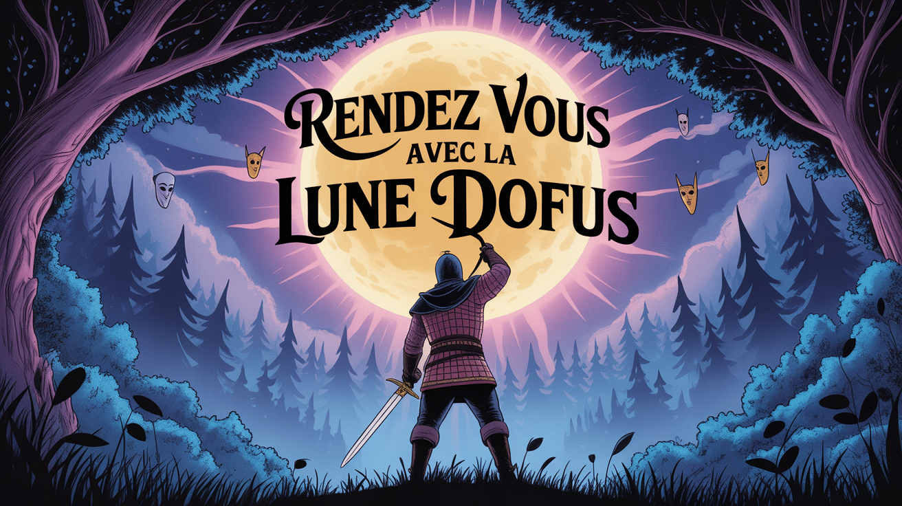 Personnage en armure face à un arbre lumineux sous la lune