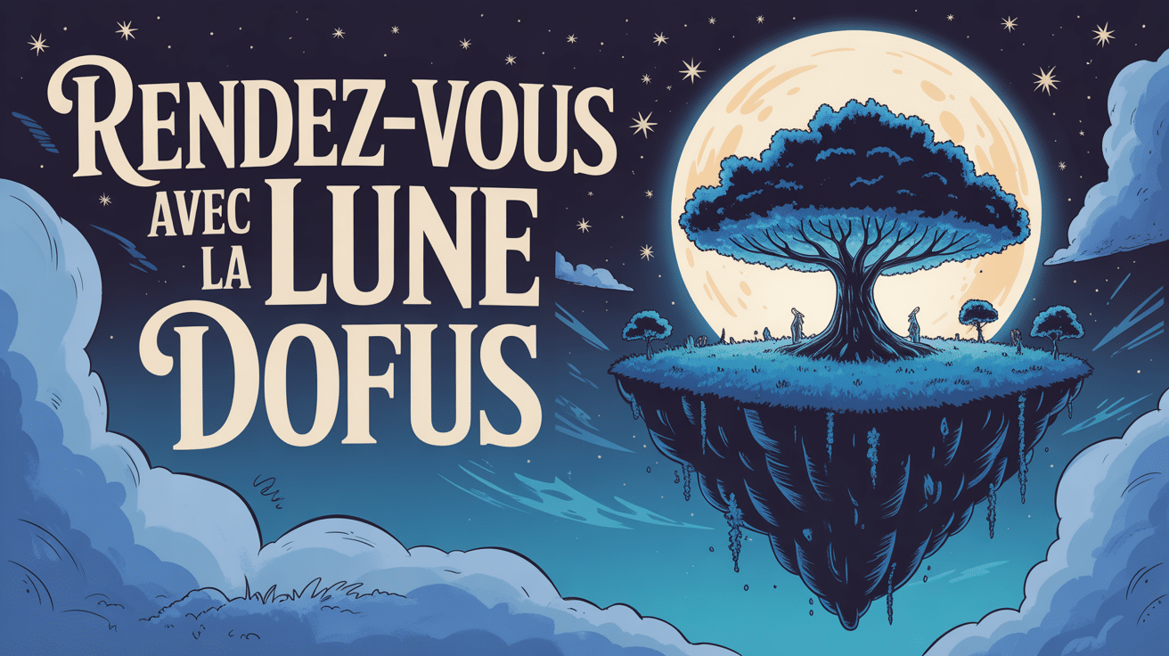 île mystérieuse avec lune pleine et arbre lumineux