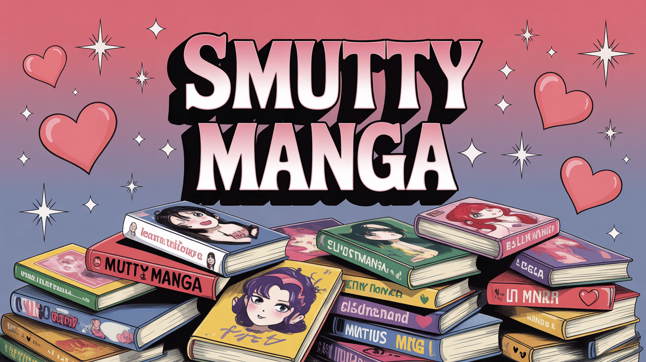 Pile de livres manga colorés smutty avec cœurs et étoiles
