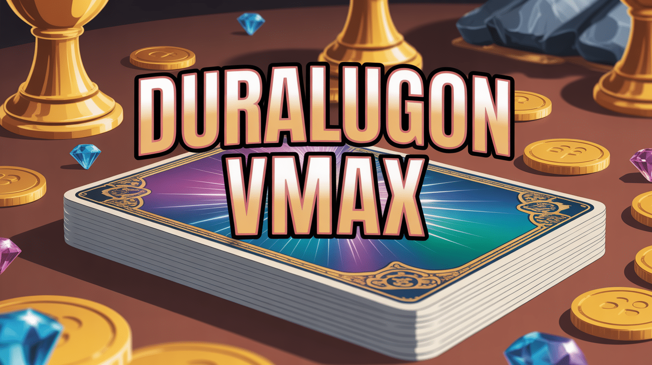 Carte duralugon vmax brillante sur table avec pièces