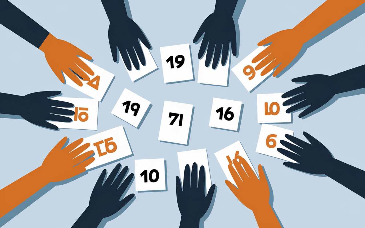 Mains triant des cartes jeux de classement pour apprentissage