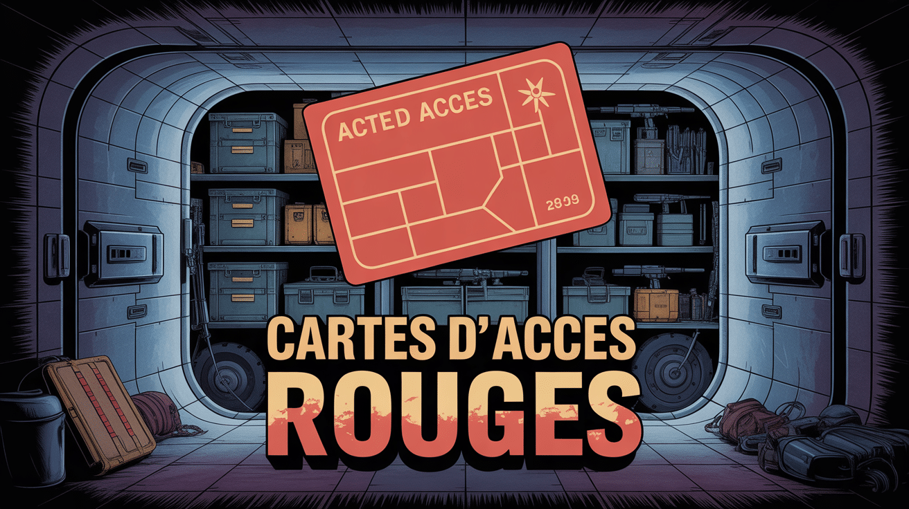 Carte d'accès rouge Warzone devant bunker et loot doré