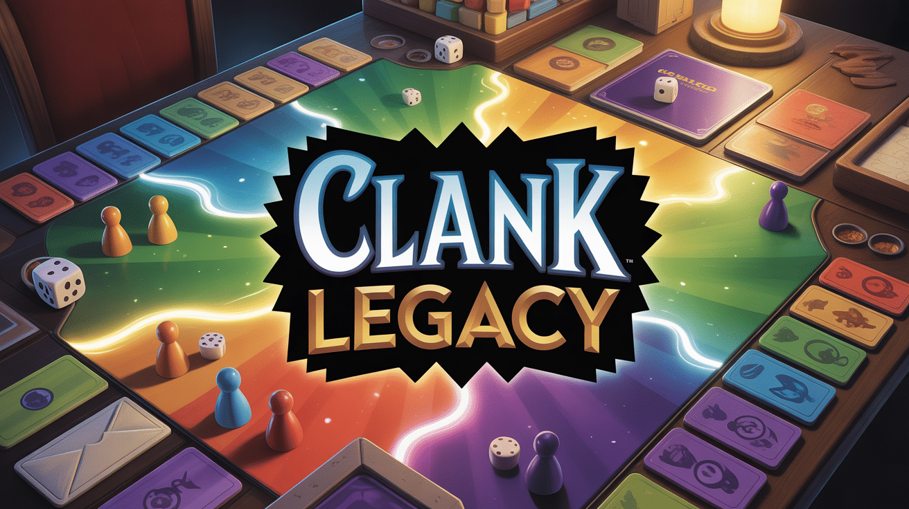 clank legacy vue du dessus plateau cartes pions autocollants