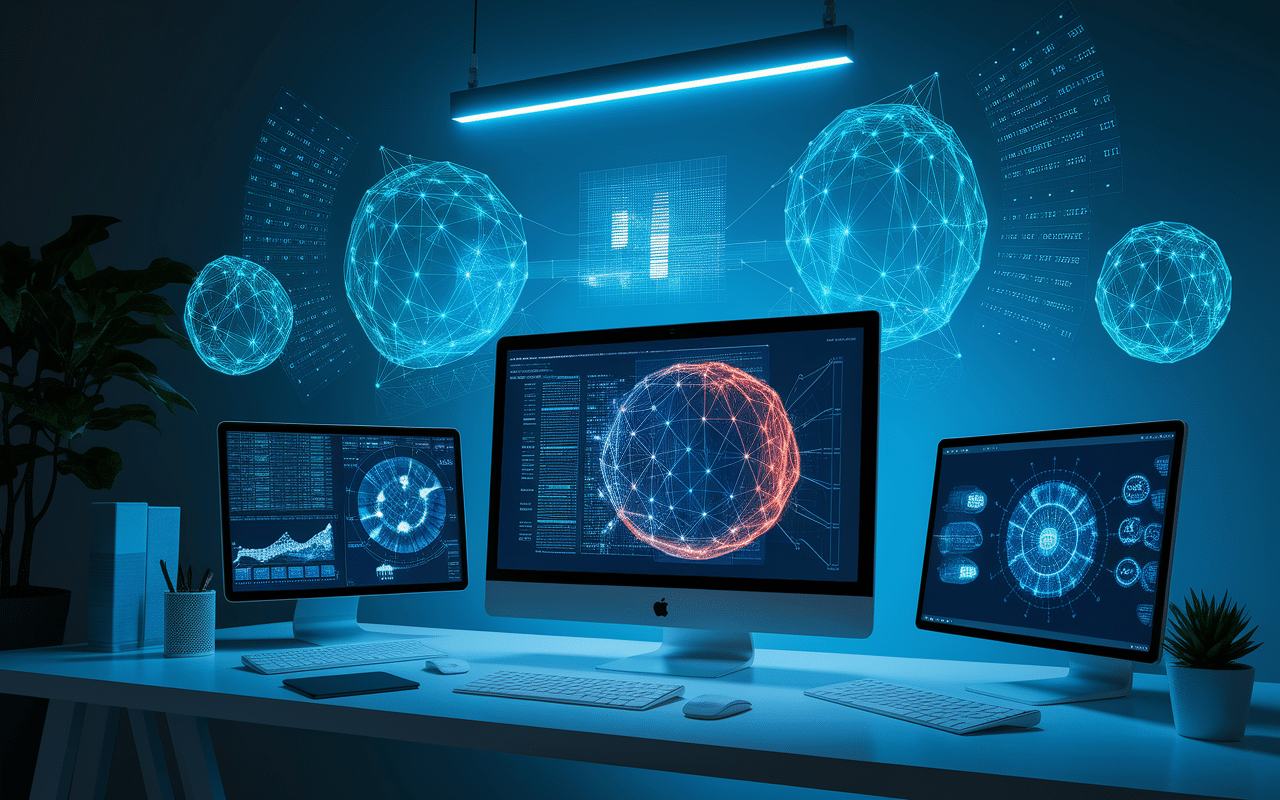 Scène complexify écrans graphiques high-tech