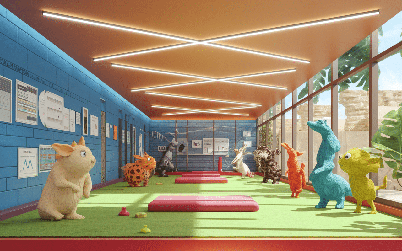 centre d'entraînement pokemon intérieur moderne