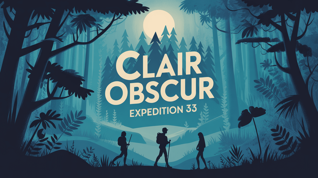Illustration clair obscur expedition 33 forêt immersive lumière et obscurité
