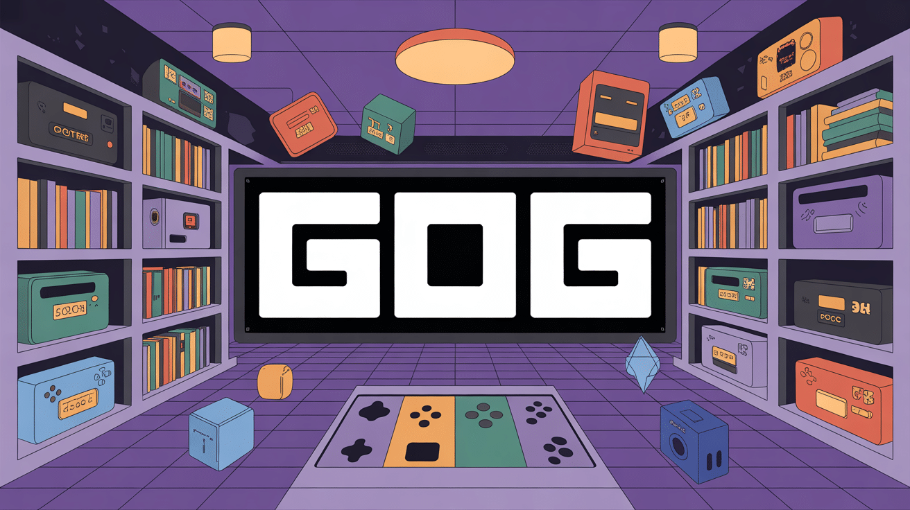 illustration gog bibliothèque jeux rétro et moderne