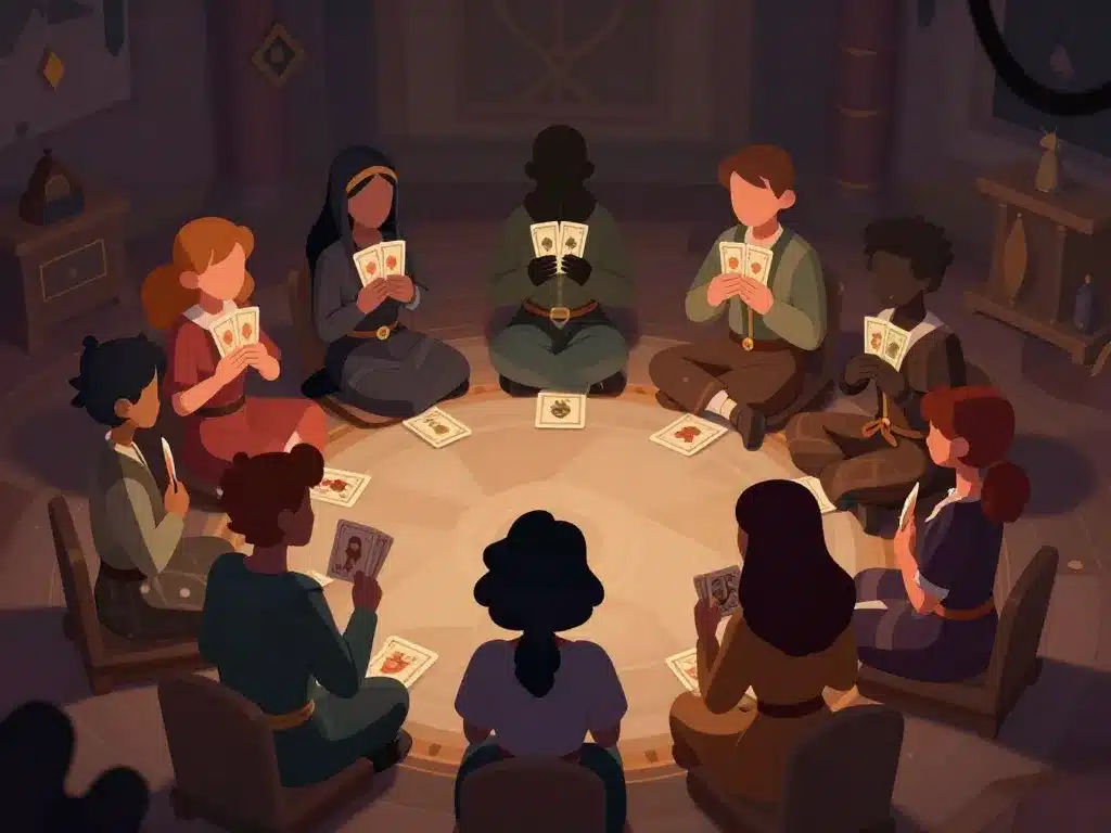 Scène joueurs cercle cartes loup garou jeu