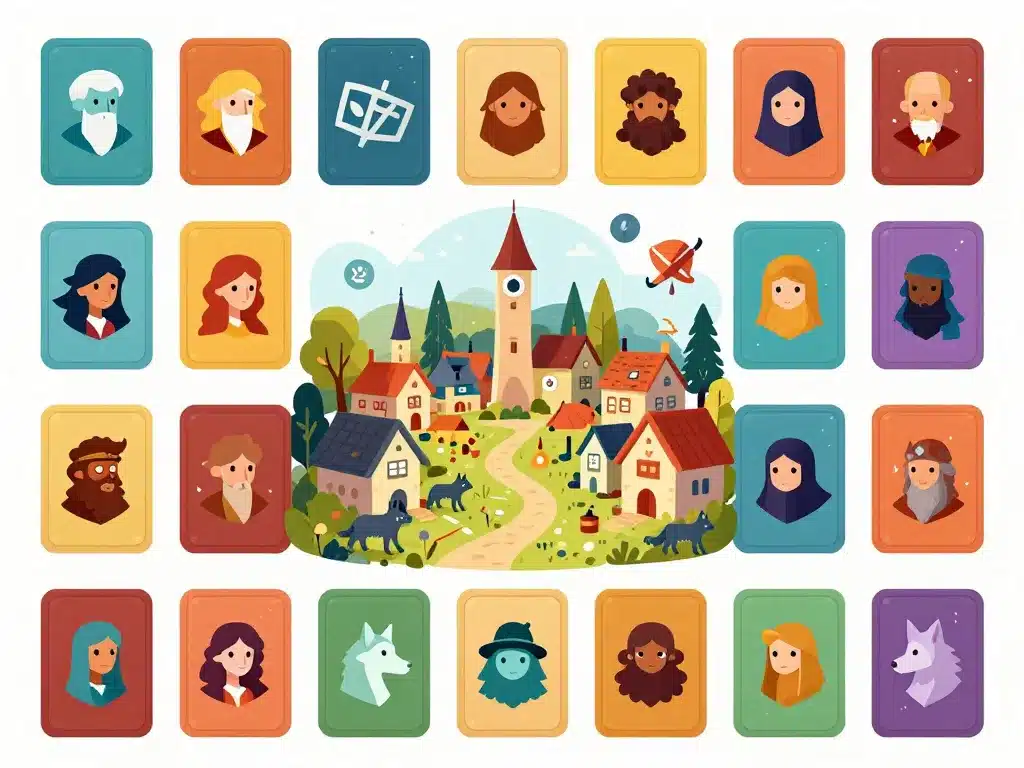 Cartes rôles symboles variations loup garou jeu village