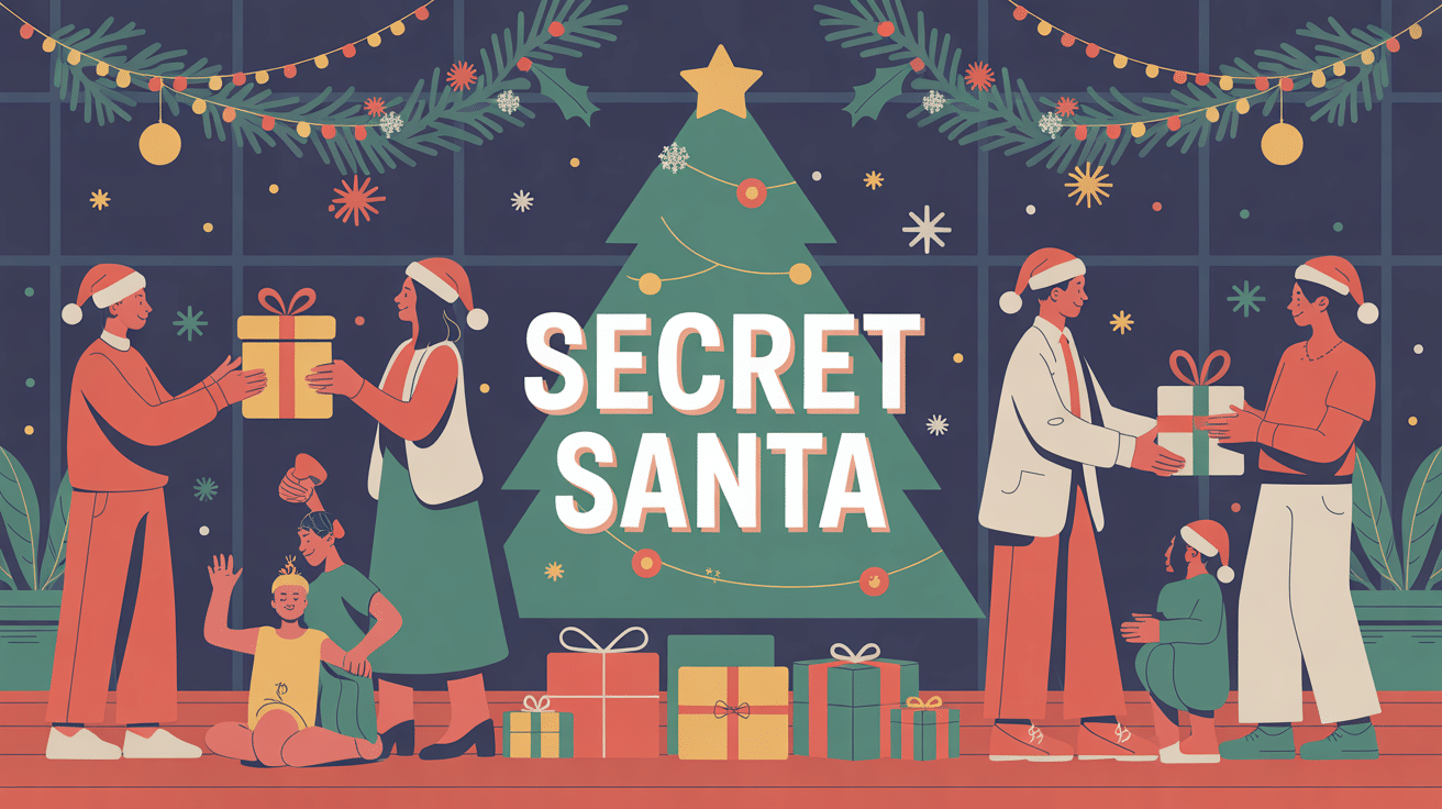 illustration secret santa échanges cadeaux décor festif