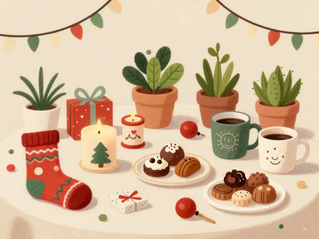 scene secret santa idées cadeaux table festive