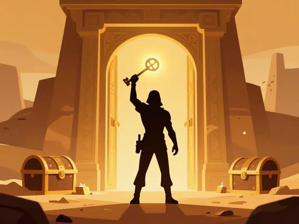 clé de l'ancienne ville genshin devant porte trésor et coffres