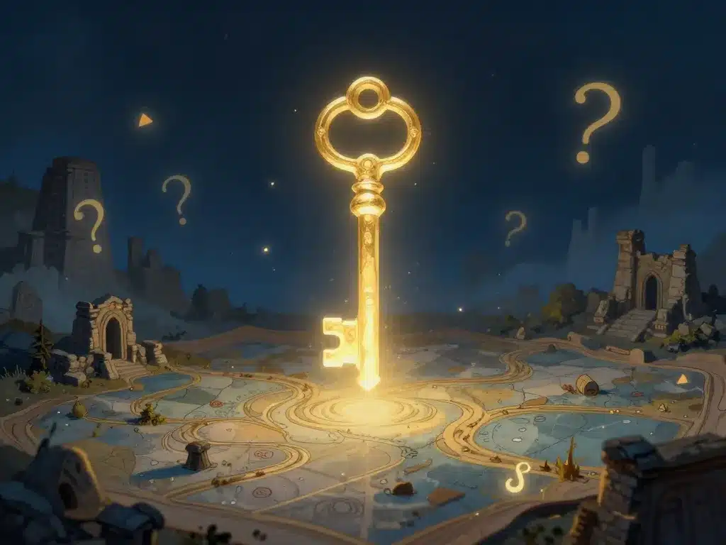 clé de l'ancienne ville genshin flottant sur carte mystérieuse