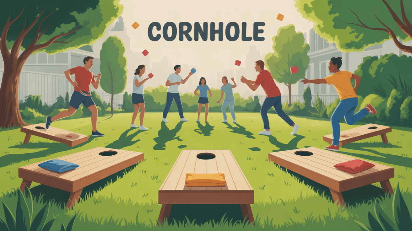 cornhole illustration joueurs planches sacs