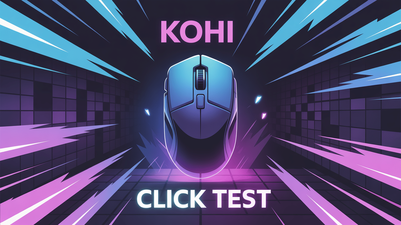 Illustration vectorielle kohi click test avec souris gaming et effets lumineux