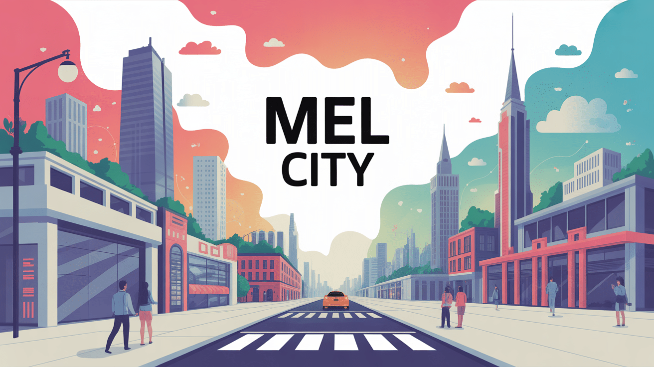 Illustration centrale représentant Mel City et ses usages variés