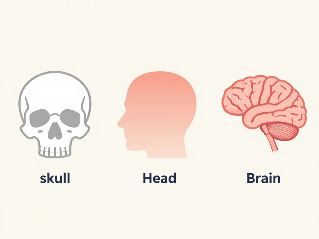 skull, diagramme différences avec head et brain