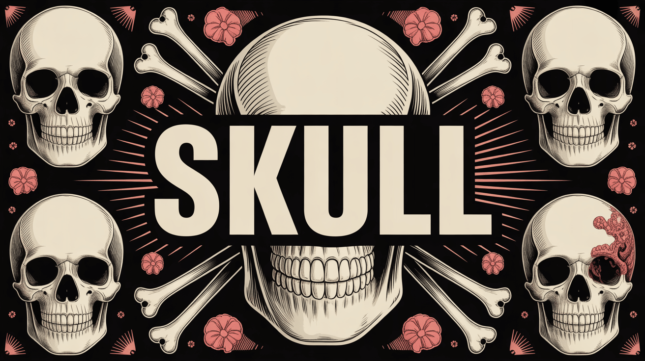 skull, illustration crâne anatomique et symboles culturels