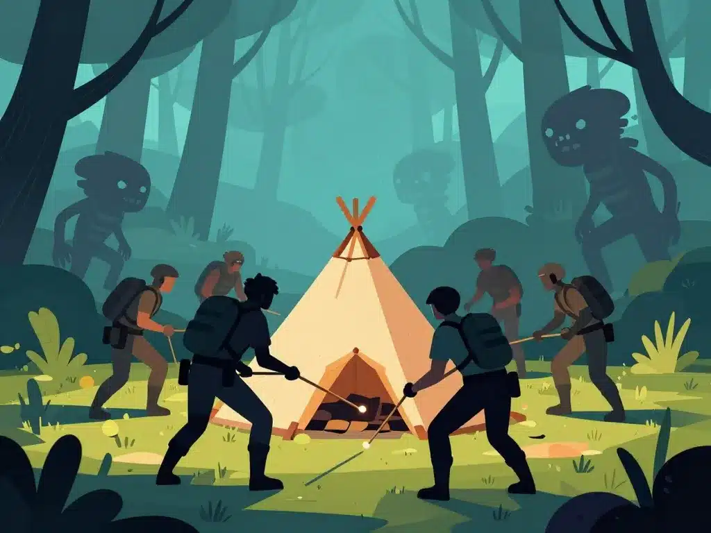 Joueurs coopèrent Sons of the Forest PS5 en forêt