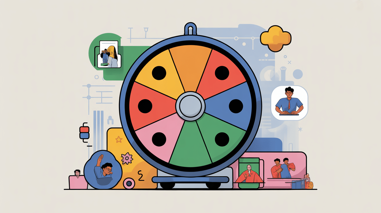 Illustration toupie Google spinner physique et roue digitale