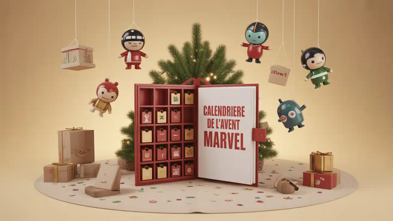 calendrier de l'avent Marvel en 3D, cases lumineuses et décor festif