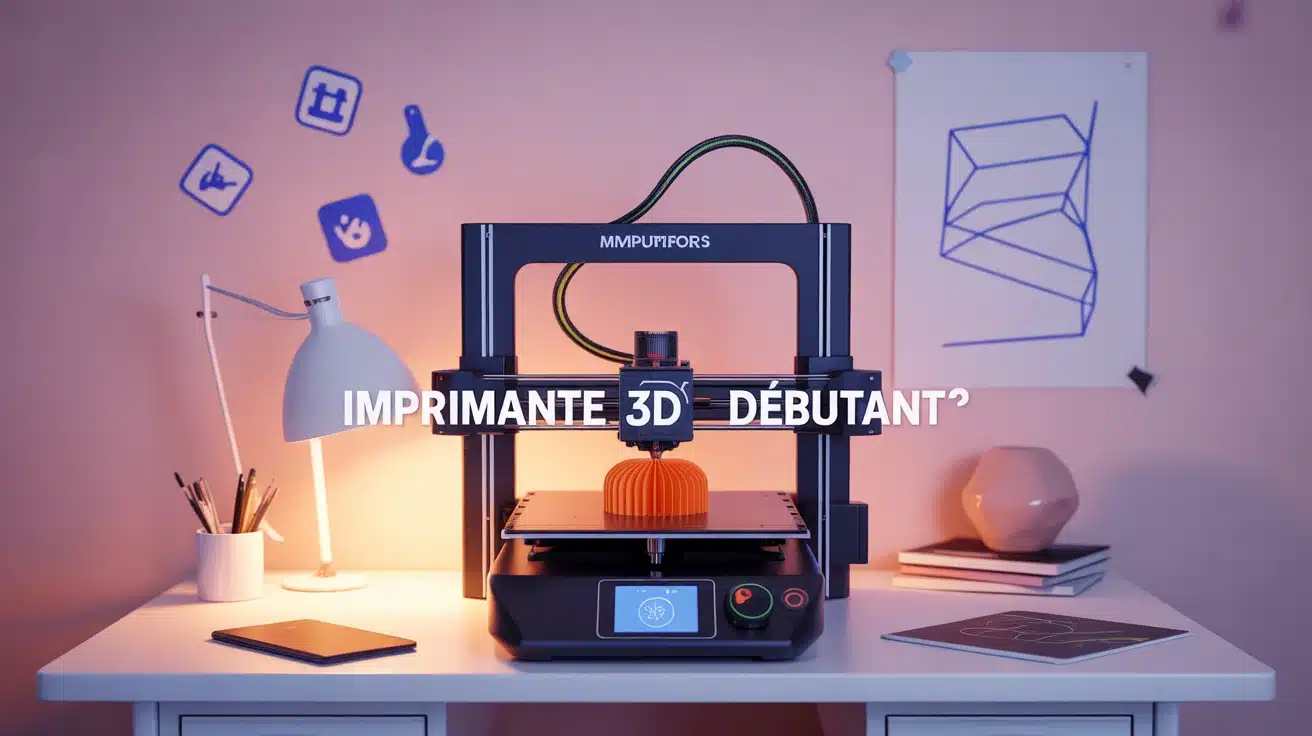Imprimante 3D débutant sur bureau lumineux, prêt à démarrer