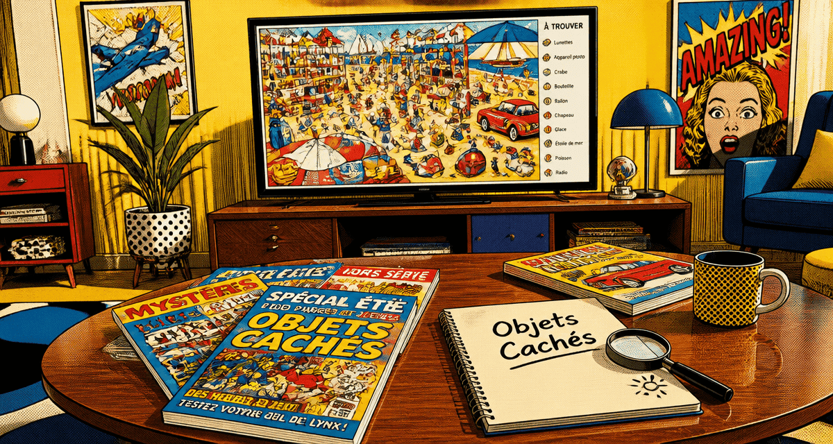100 objets cachés gratuits en français, scène rétro pop art