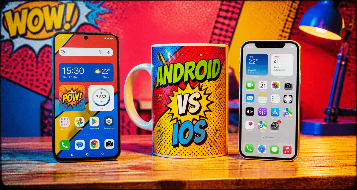 android vs ios smartphones pop art
