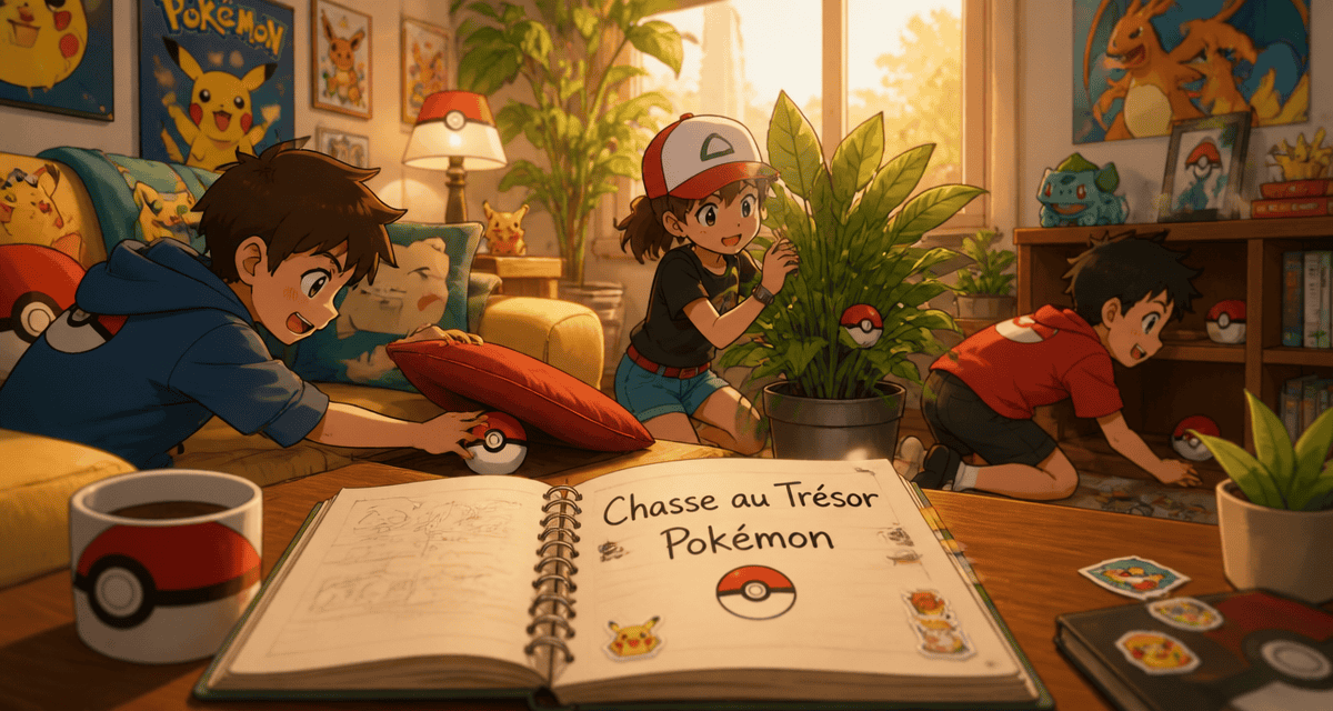 Enfants cherchent pokeballs chasse au trésor pokemon