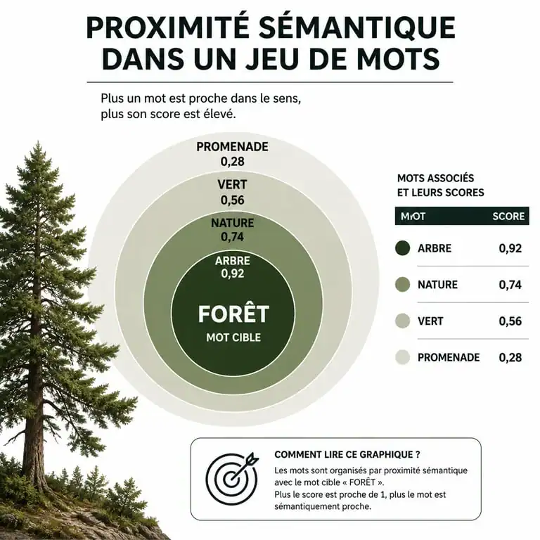 Schéma explicatif de la proximité sémantique dans le jeu Cemantik