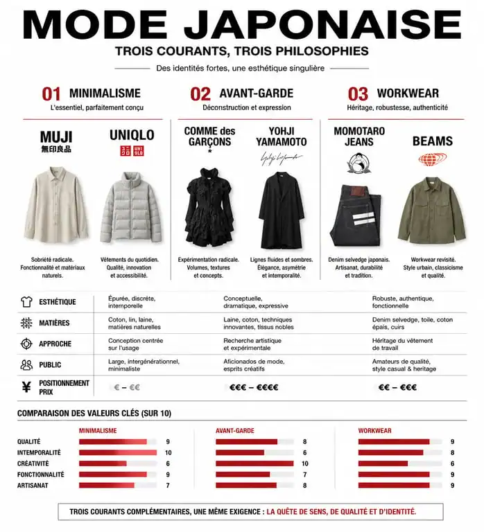 Infographie des courants stylistiques des marques japonaises de vêtements