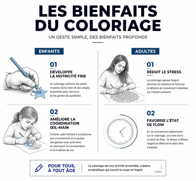 Infographie sur les bienfaits du coloriage pour les enfants et les adultes pour le coloriage info