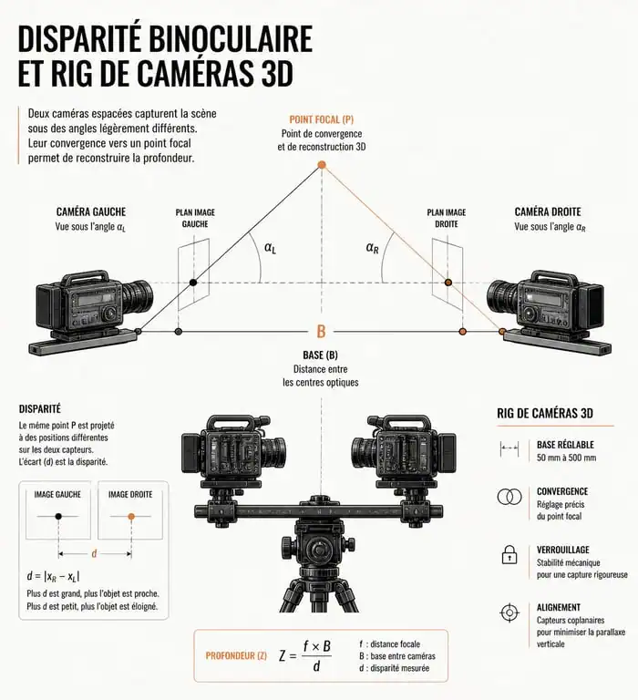 Schéma explicatif du fonctionnement de la vision 3D et du film 3D cinema