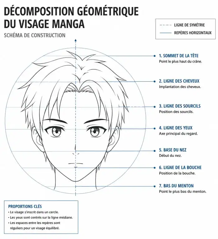 Schéma de construction géométrique pour un dessin Dragon Ball Z facile