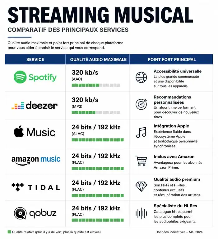Comparatif des meilleures applications de streaming musical 2024-2026