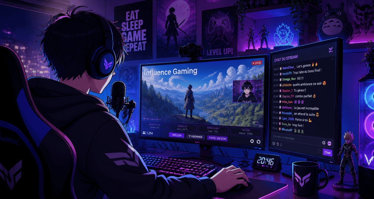 influence gaming streamer double écran
