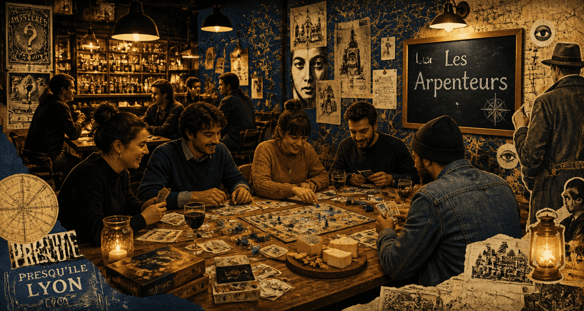 Les Arpenteurs - bar mystères et jeux de société à Lyon, table de jeux et ambiance rétro