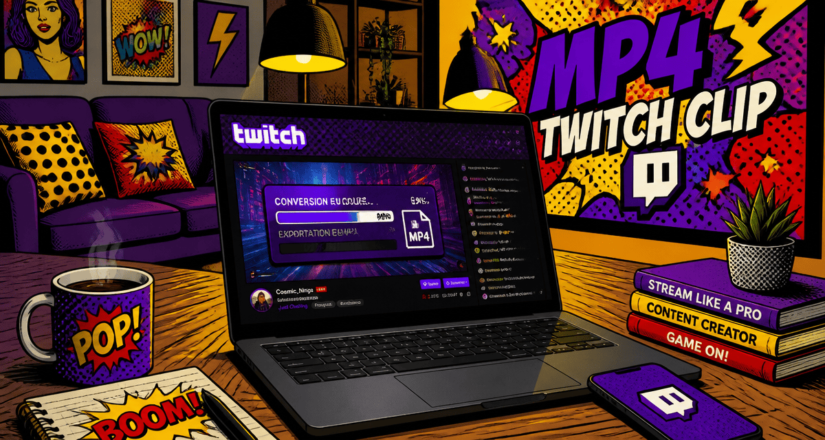 mp4 twitch clip affiché sur ordinateur pop art