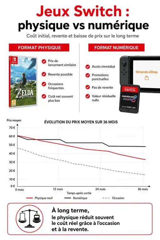 Comparatif des prix des jeux Nintendo Switch : physique vs numérique et stratégies d'économie