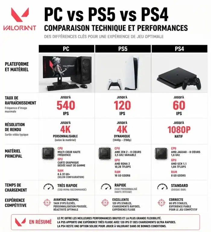 Comparatif technique des performances de Valorant sur PC, PS5 et PS4 pour comprendre l'absence du jeu sur console ancienne génération