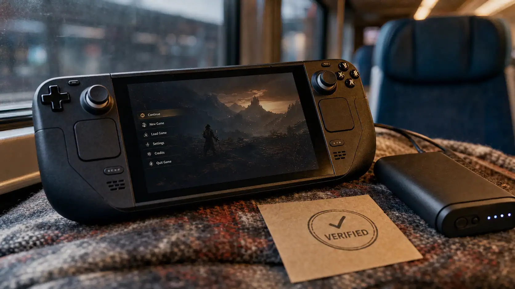 Meilleur jeux steam deck : Steam Deck Verified sur le plaid, écran allumé