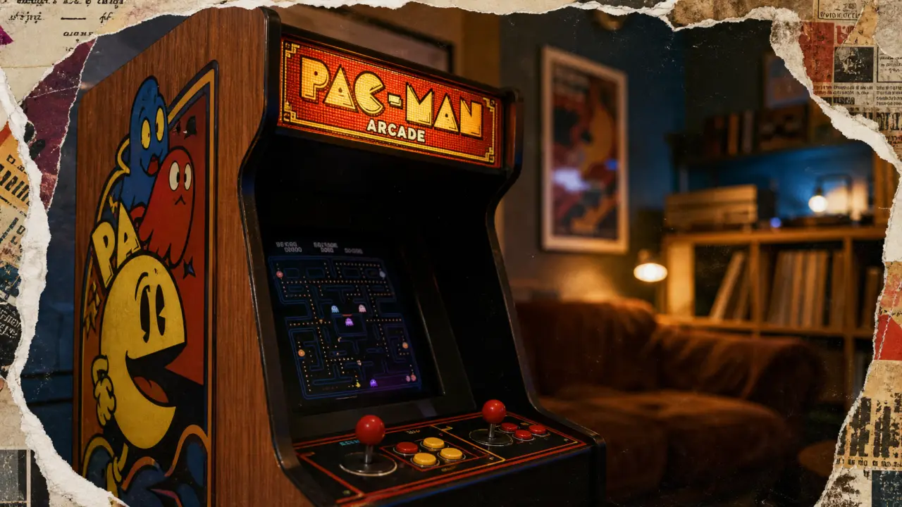 Borne d arcade pacman dans un salon rétro
