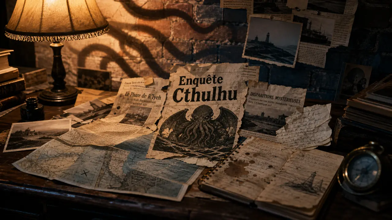 Affiche « Enquête Cthulhu » pour cthulhu jdr : enquête classique, one-shot, pulp