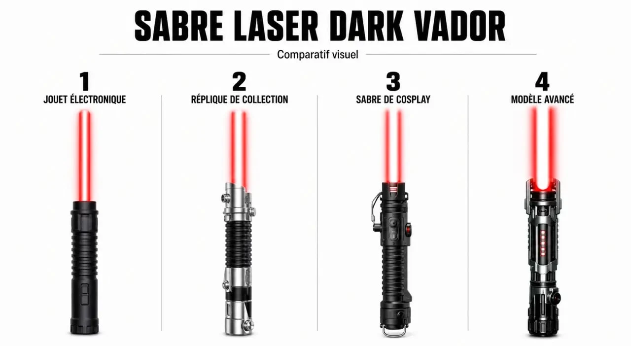 Comparatif du sabre laser Dark Vador selon les usages : jouet, réplique, cosplay et modèle avancé
