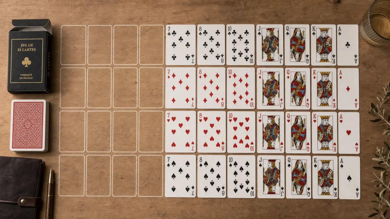 Jeu de carte 32 : cartes par couleur, sans 2 à 6