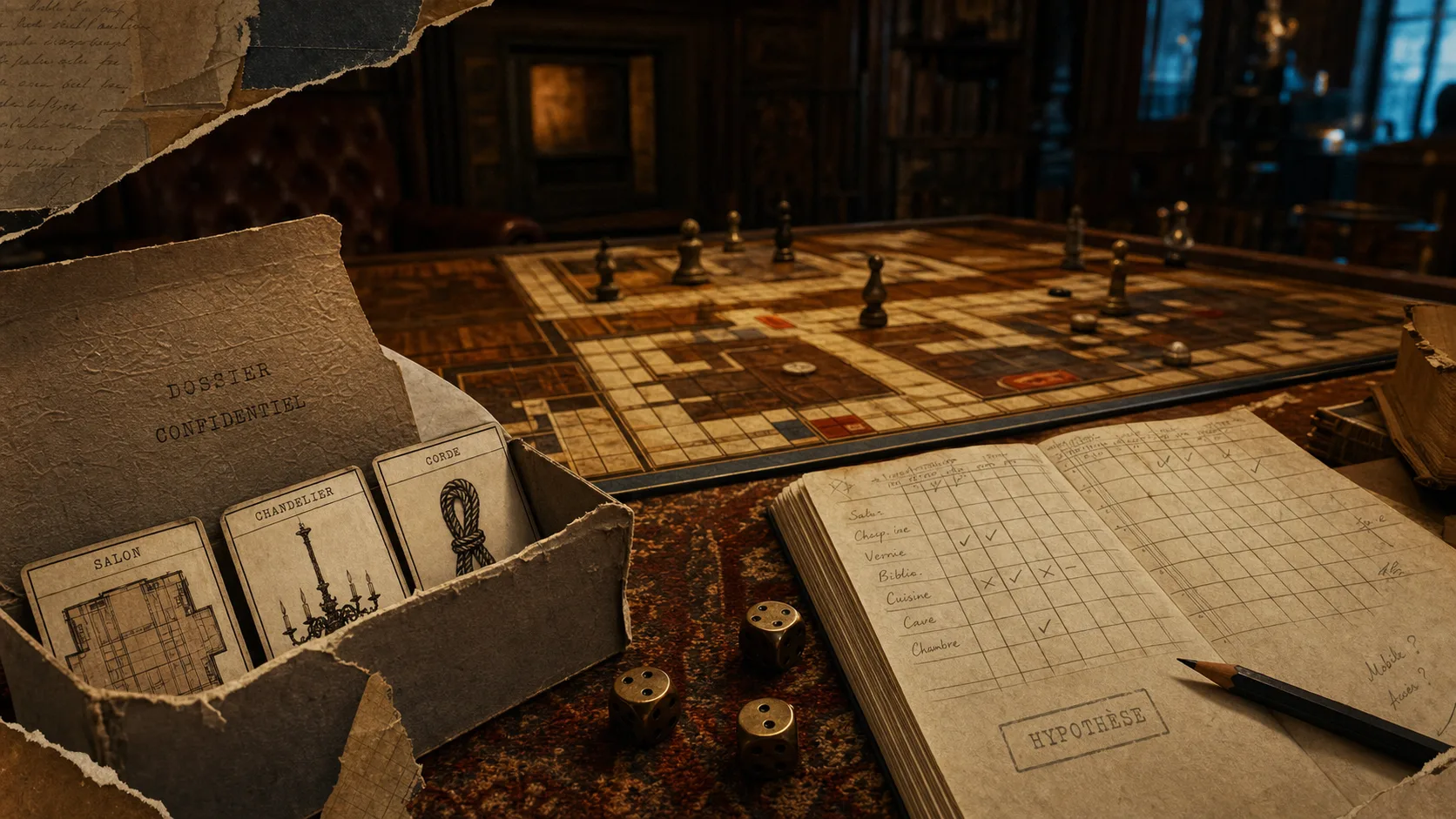 Règle cluedo : meurtrier arme pièce à découvrir